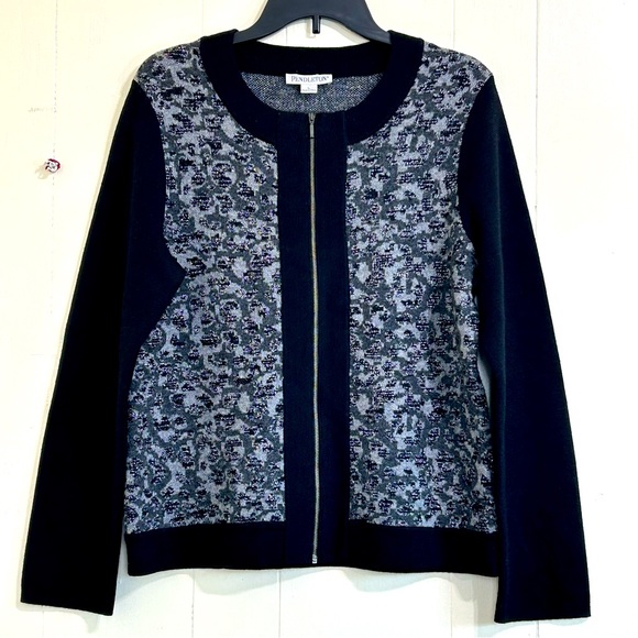 PENDLETON Women Black Gray Metallic Sweater Merino Lambs Wool Sweater Size Large - Picture 1 of 12